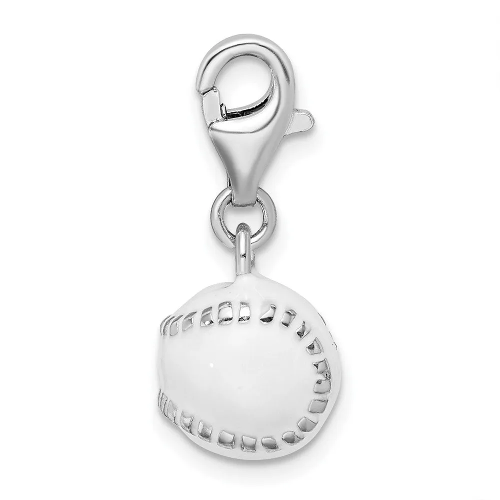 Sterling Silver Amore La Vita Rhodium-pl 3-D Enameled Baseball Charm