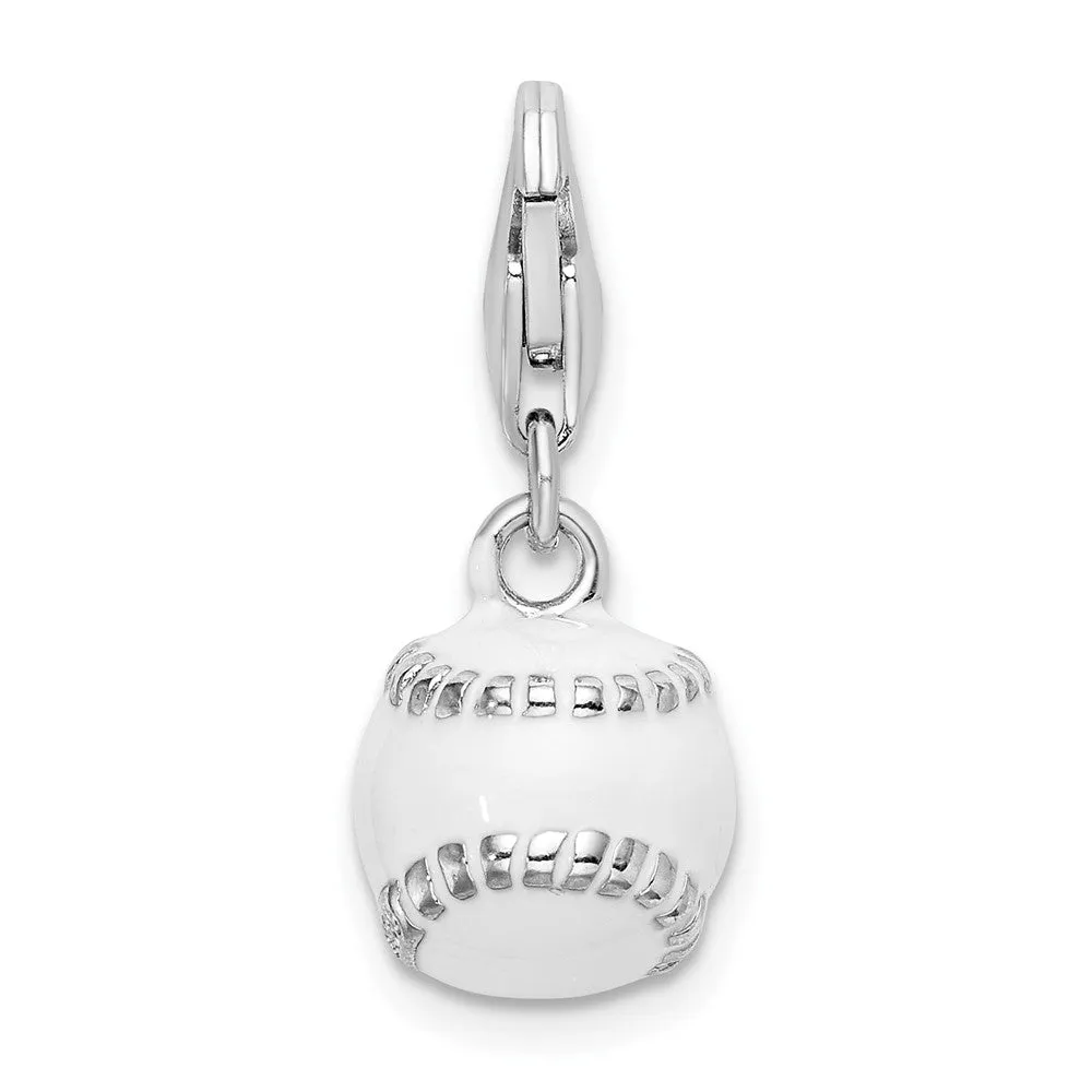 Sterling Silver Amore La Vita Rhodium-pl 3-D Enameled Baseball Charm