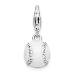 Sterling Silver Amore La Vita Rhodium-pl 3-D Enameled Baseball Charm