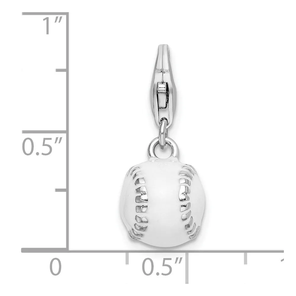Sterling Silver Amore La Vita Rhodium-pl 3-D Enameled Baseball Charm
