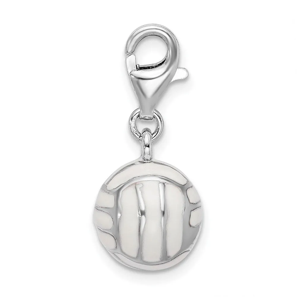 Sterling Silver Amore La Vita Rhodium-pl 3-D Enameled Volleyball Charm
