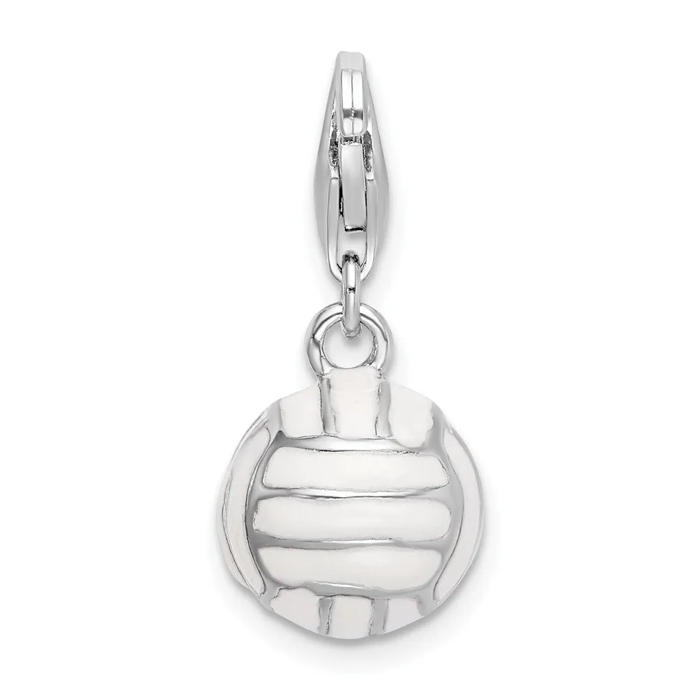 Sterling Silver Amore La Vita Rhodium-pl 3-D Enameled Volleyball Charm