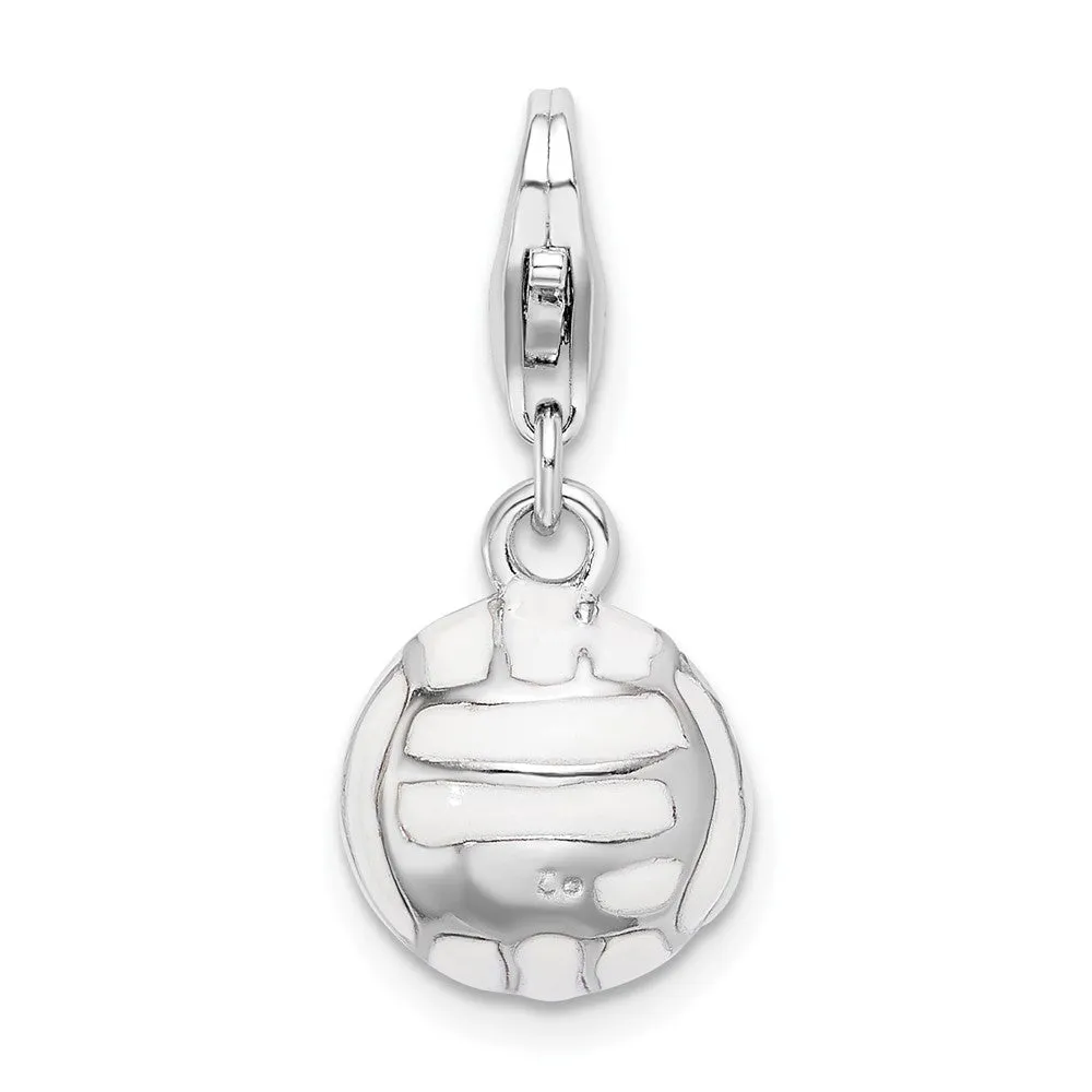 Sterling Silver Amore La Vita Rhodium-pl 3-D Enameled Volleyball Charm
