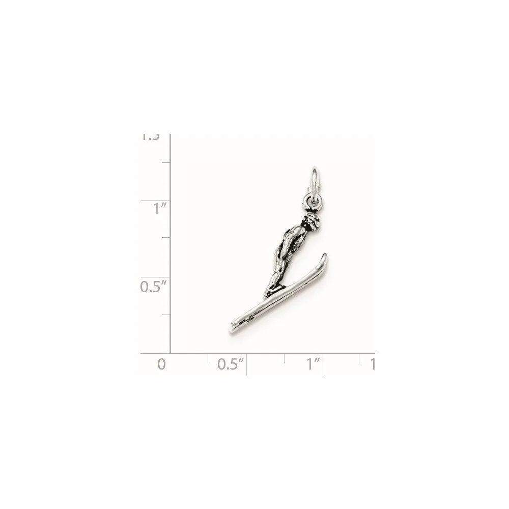 Sterling Silver Antiqued 3-D Skier Pendant