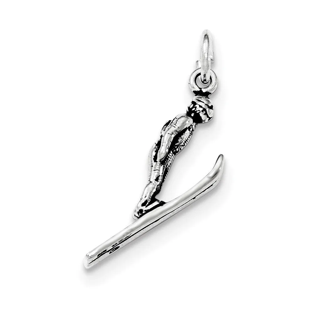 Sterling Silver Antiqued 3-D Skier Pendant