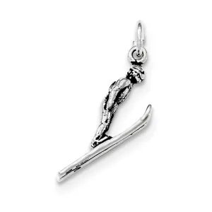 Sterling Silver Antiqued 3-D Skier Pendant