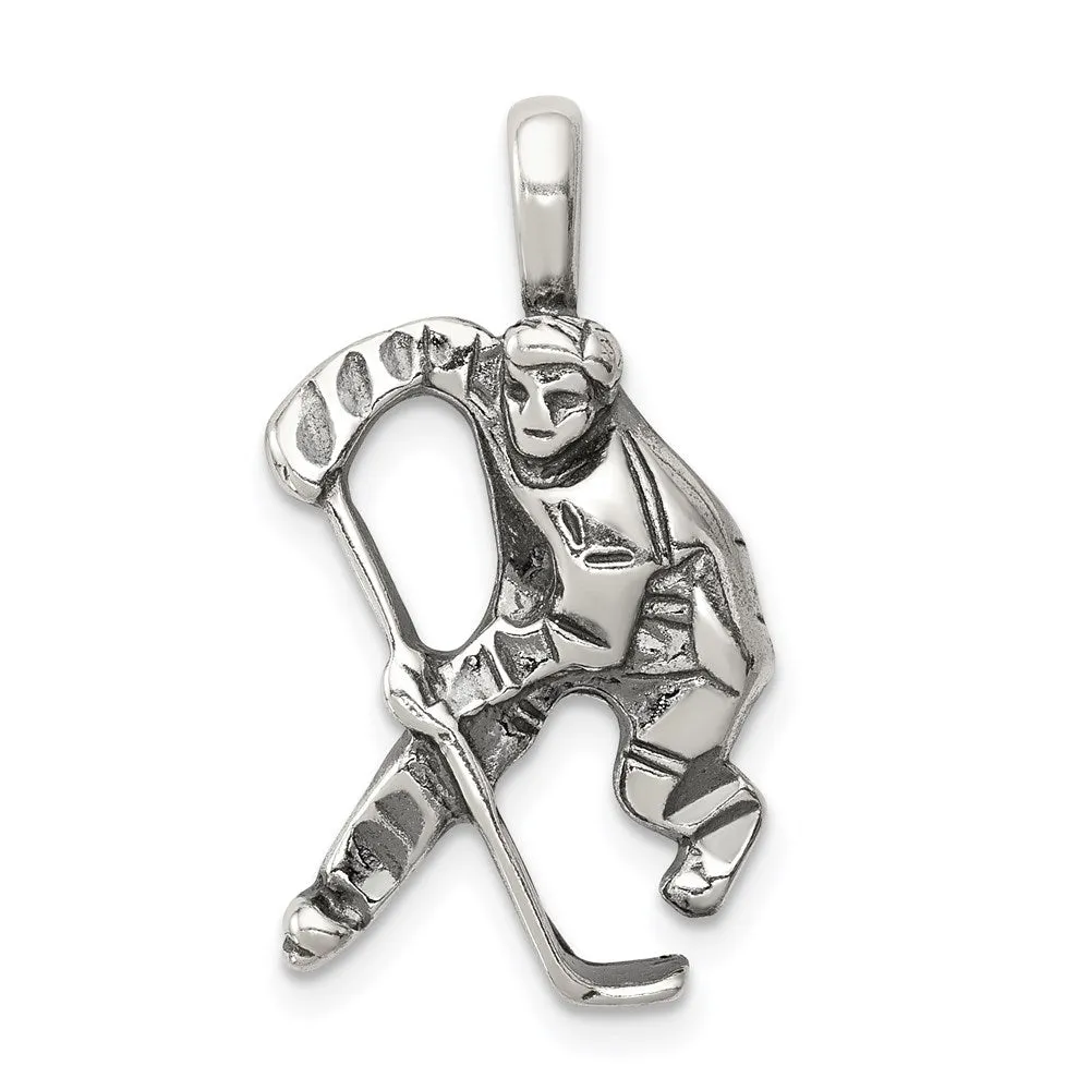 Sterling Silver Antiqued Hockey Player Charm