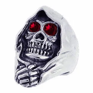 Sterling Silver Death Skull Ring with CZ Eyes