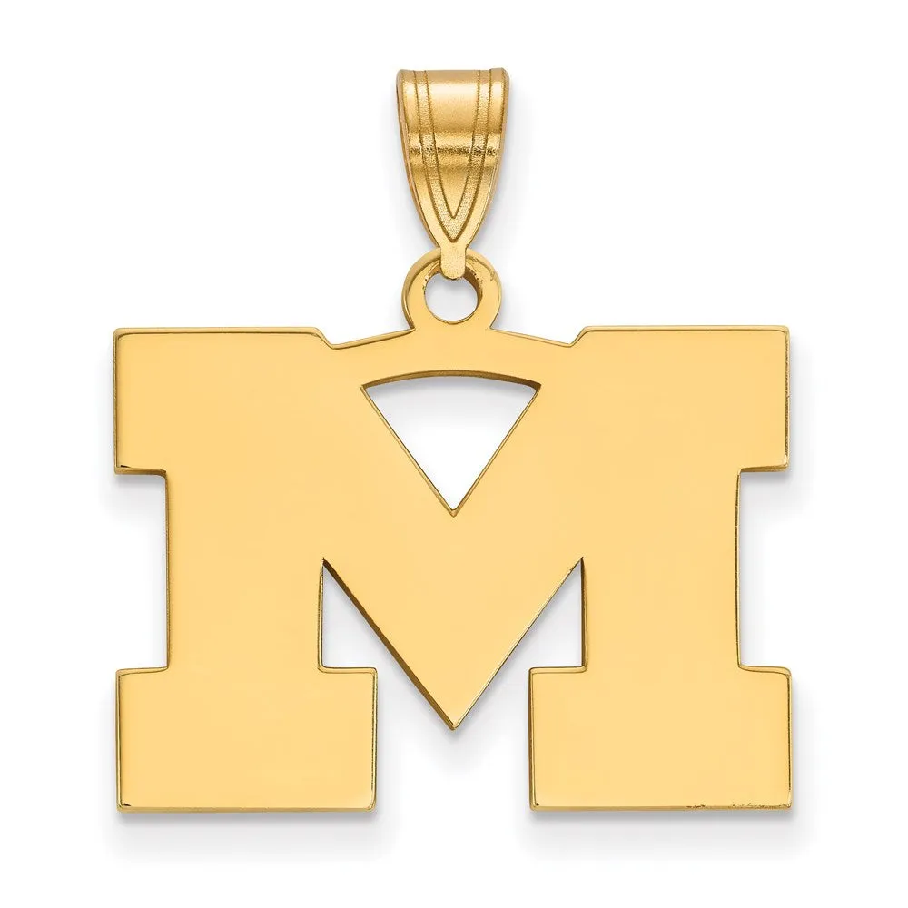 Sterling Silver Gold-plated University of Michigan Letter M Medium Pendant