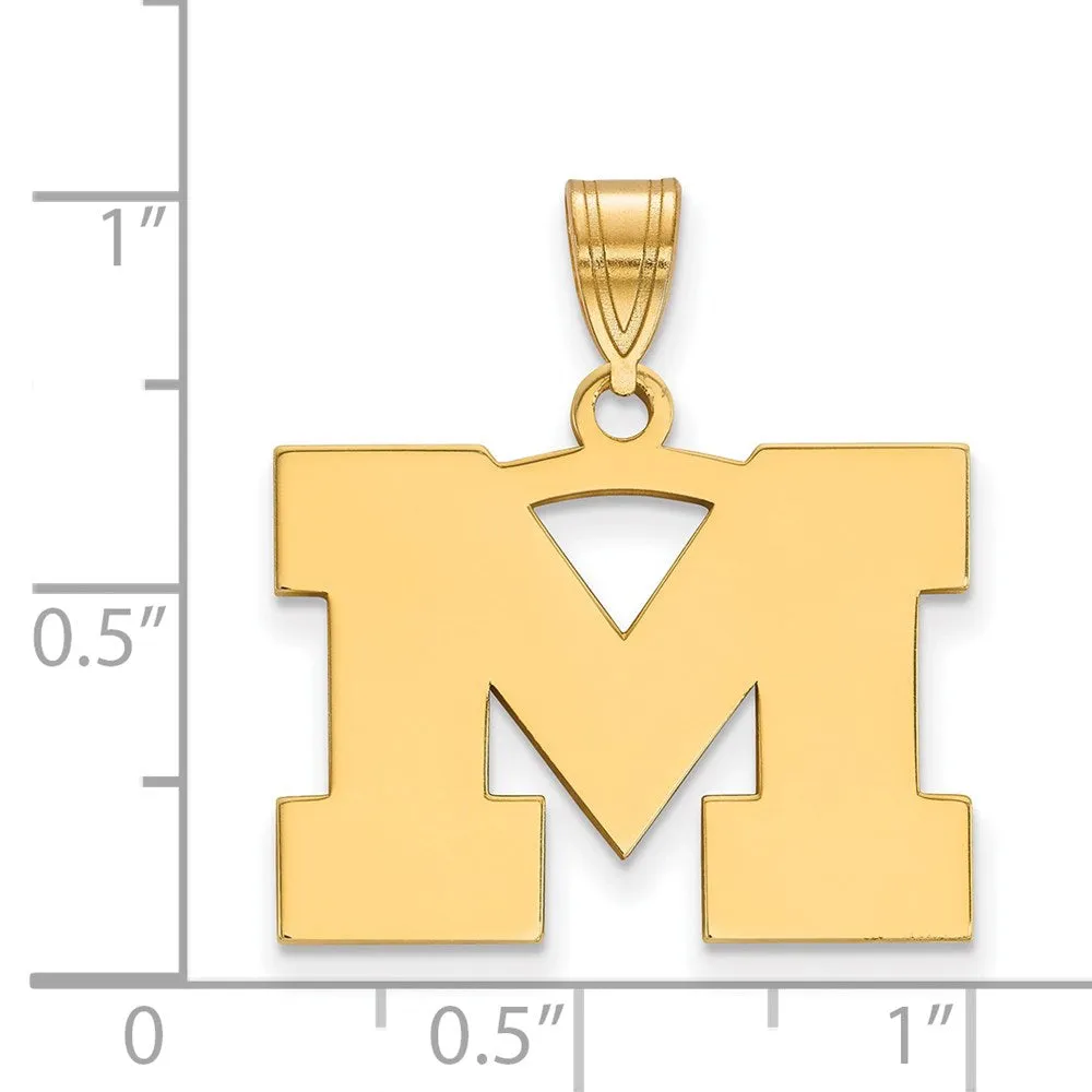 Sterling Silver Gold-plated University of Michigan Letter M Medium Pendant