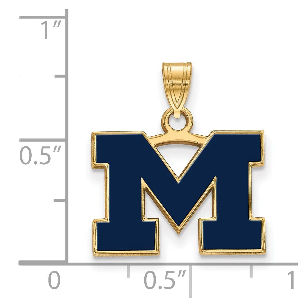 Sterling Silver Gold-plated University of Michigan Letter M Small Blue Enameled Pendant