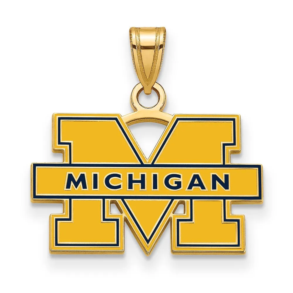 Sterling Silver Gold-plated University of Michigan Letter M Small Blue Enameled Pendant