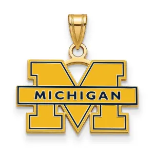 Sterling Silver Gold-plated University of Michigan Letter M Small Blue Enameled Pendant