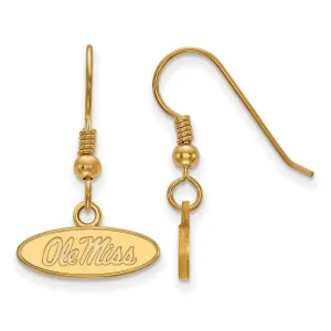 Sterling Silver Gold-plated University of Mississippi Ole Miss Oval Extra Small Dangle Wire Earrings