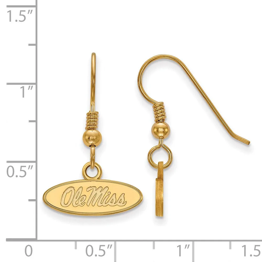 Sterling Silver Gold-plated University of Mississippi Ole Miss Oval Extra Small Dangle Wire Earrings