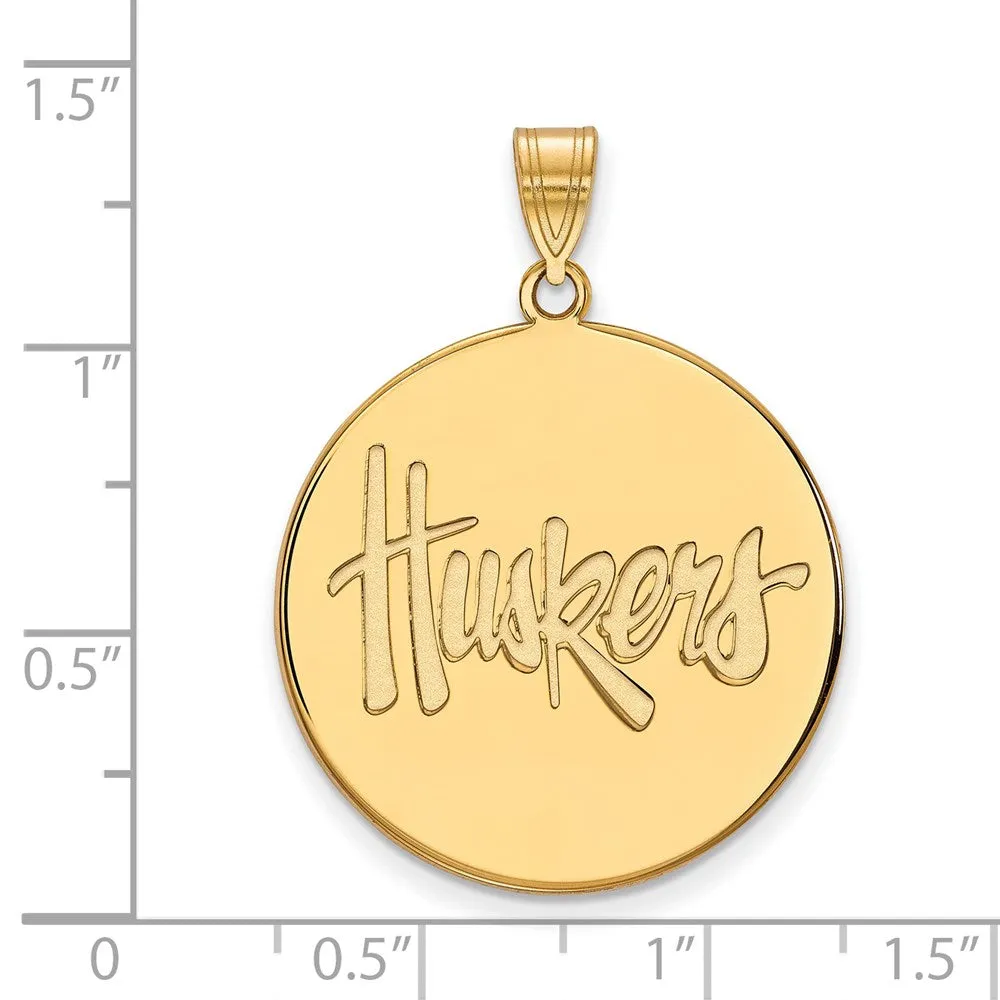 Sterling Silver Gold-plated University of Nebraska Huskers Extra Large Disc Pendant