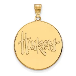 Sterling Silver Gold-plated University of Nebraska Huskers Extra Large Disc Pendant
