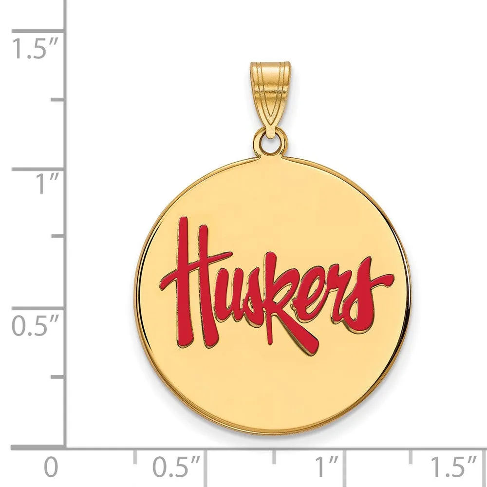 Sterling Silver Gold-plated University of Nebraska Huskers Extra Large Enameled Disc Pendant