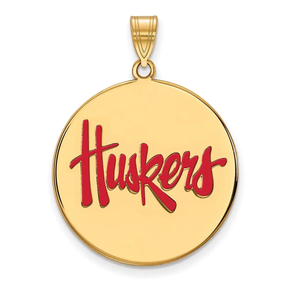 Sterling Silver Gold-plated University of Nebraska Huskers Extra Large Enameled Disc Pendant