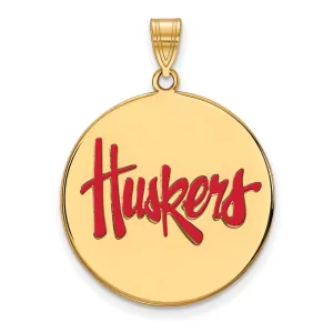 Sterling Silver Gold-plated University of Nebraska Huskers Extra Large Enameled Disc Pendant