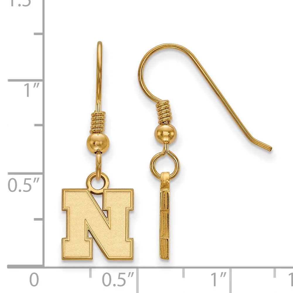 Sterling Silver Gold-plated University of Nebraska Letter N Extra Small Dangle Wire Earrings