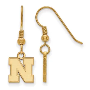 Sterling Silver Gold-plated University of Nebraska Letter N Extra Small Dangle Wire Earrings