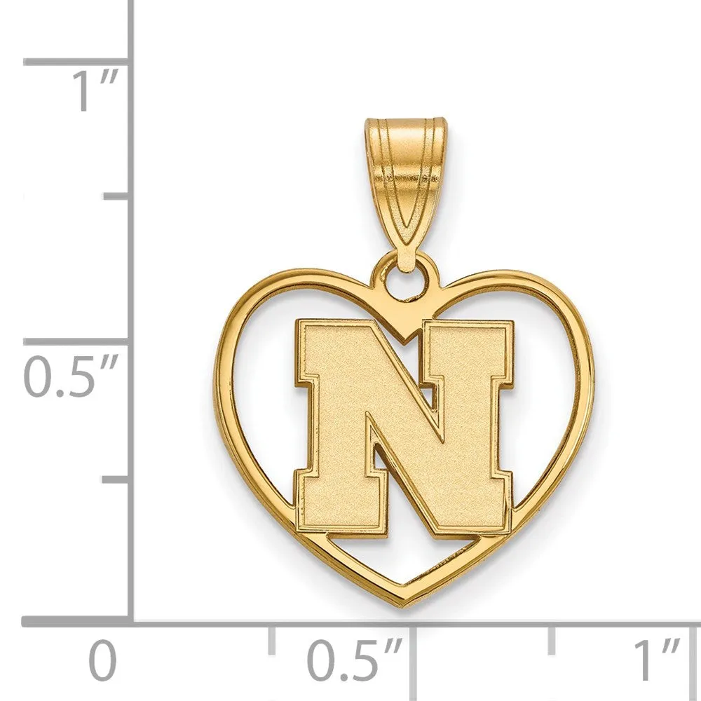 Sterling Silver Gold-plated University of Nebraska Letter N Heart Pendant
