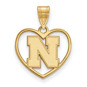 Sterling Silver Gold-plated University of Nebraska Letter N Heart Pendant