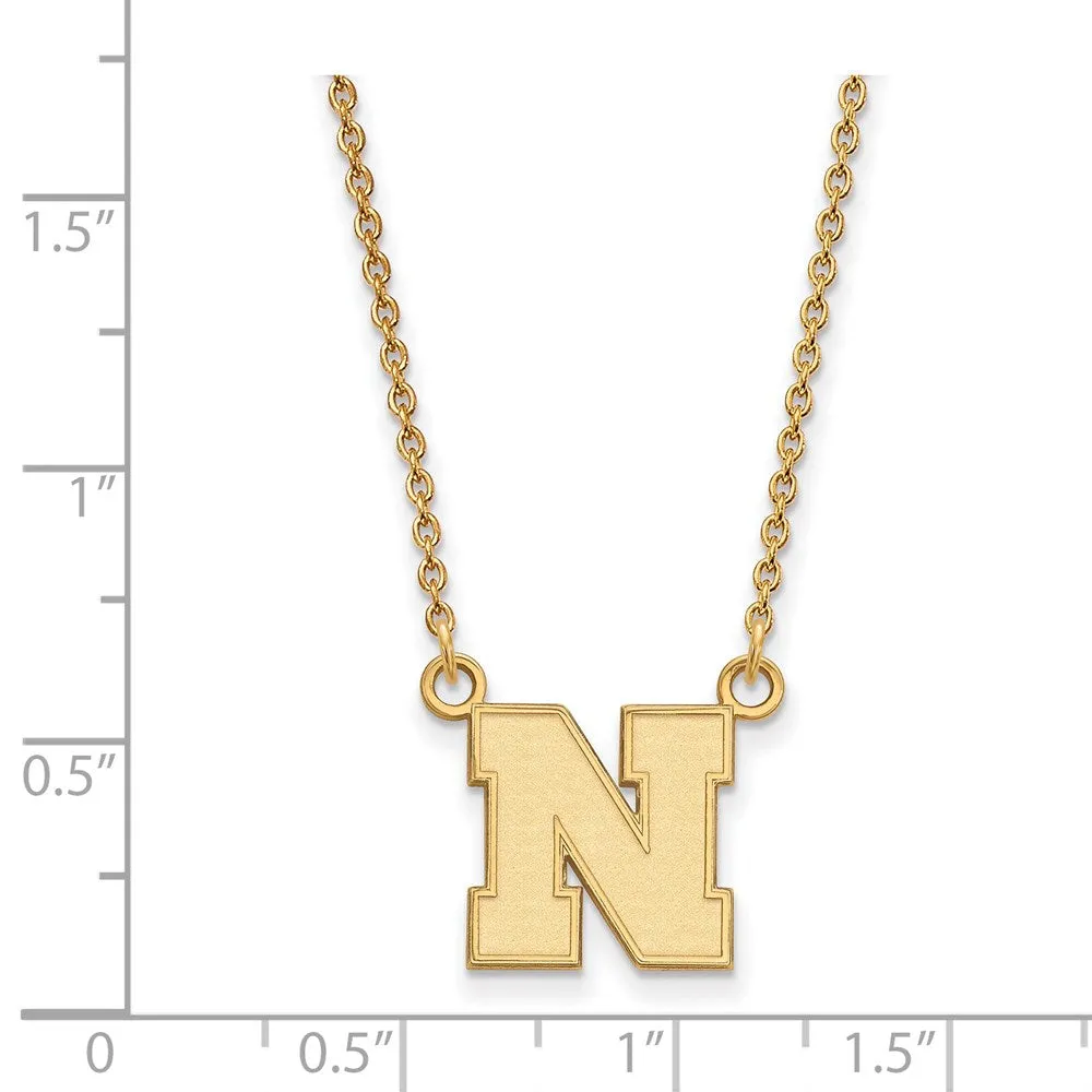 Sterling Silver Gold-plated University of Nebraska Letter N Small Pendant 18 inch Necklace