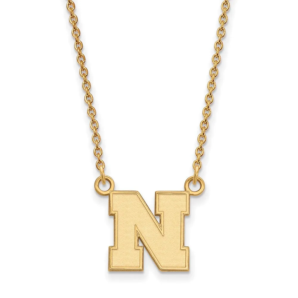 Sterling Silver Gold-plated University of Nebraska Letter N Small Pendant 18 inch Necklace