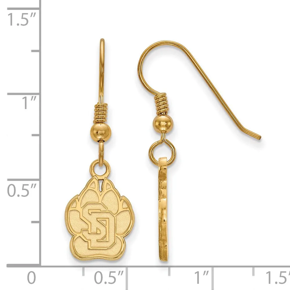 Sterling Silver Gold-plated University of South Dakota Small Dangle Wire Earrings