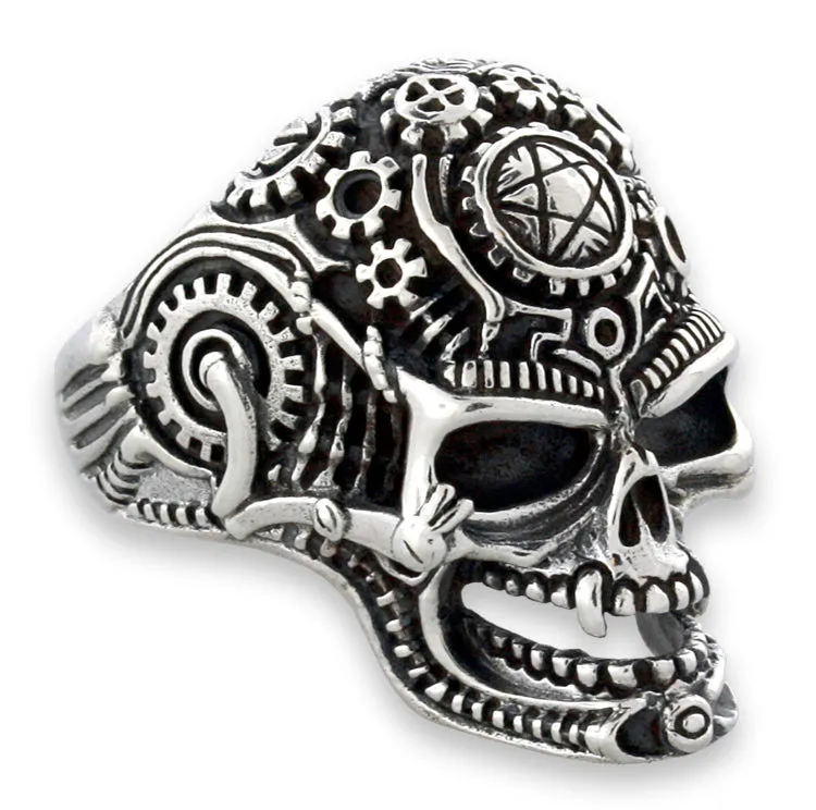 Sterling Silver Mechanical Skull Ring