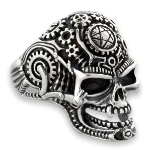 Sterling Silver Mechanical Skull Ring