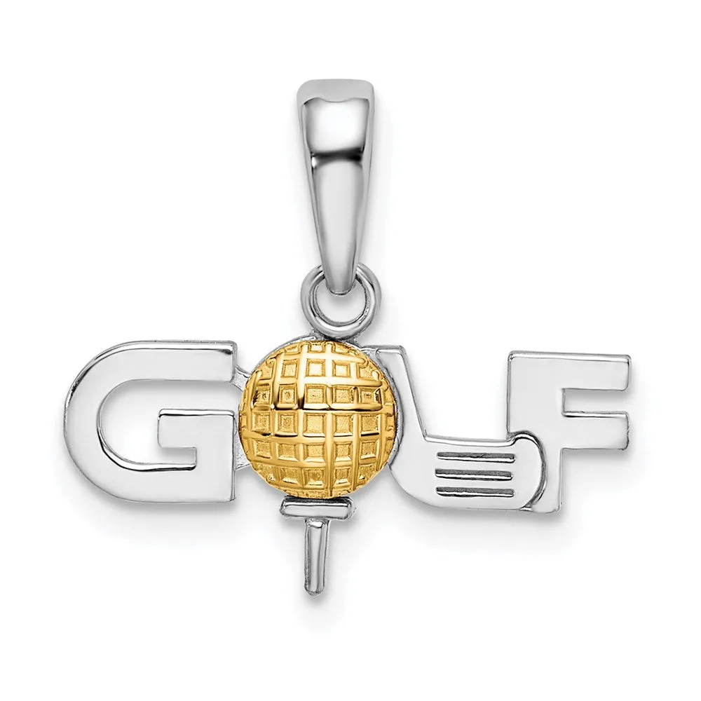 Sterling Silver Polished GOLF Tee w/14k Ball Pendant