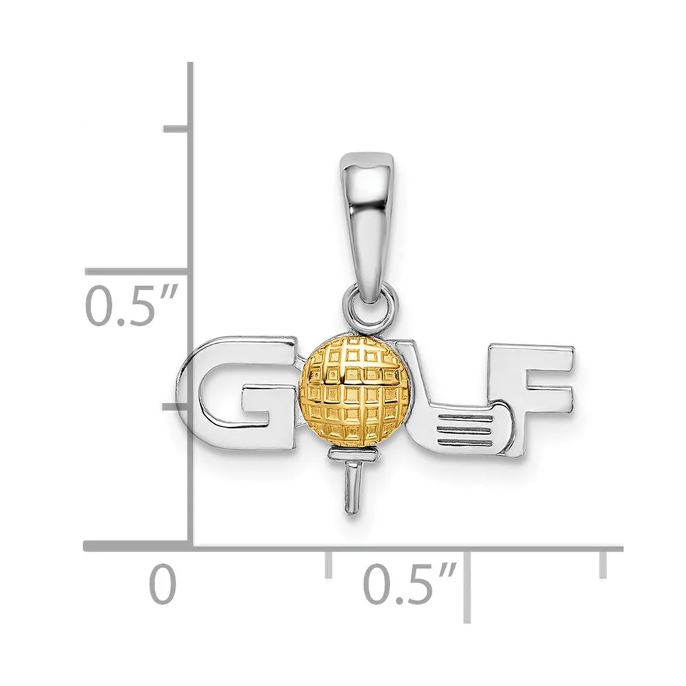 Sterling Silver Polished GOLF Tee w/14k Ball Pendant