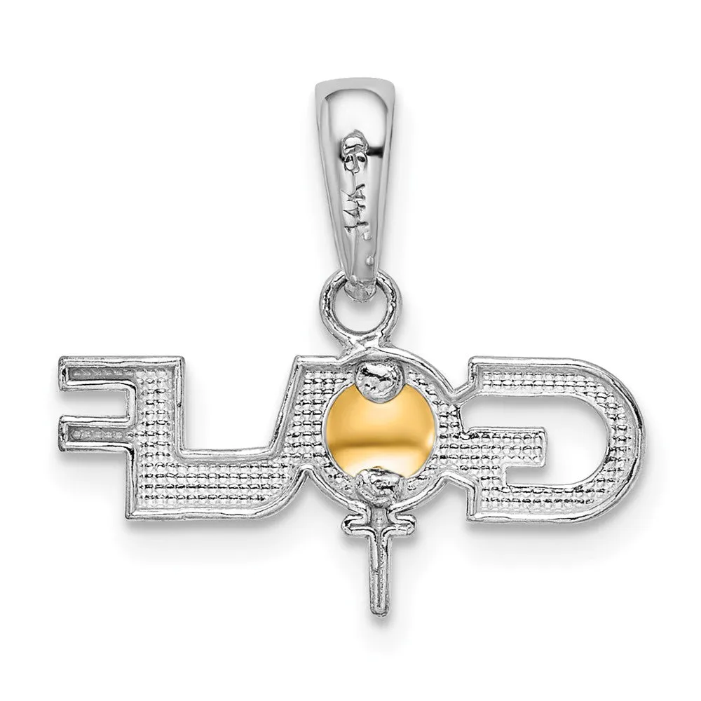 Sterling Silver Polished GOLF Tee w/14k Ball Pendant