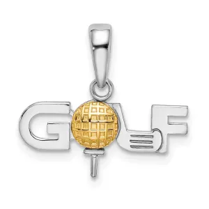 Sterling Silver Polished GOLF Tee w/14k Ball Pendant