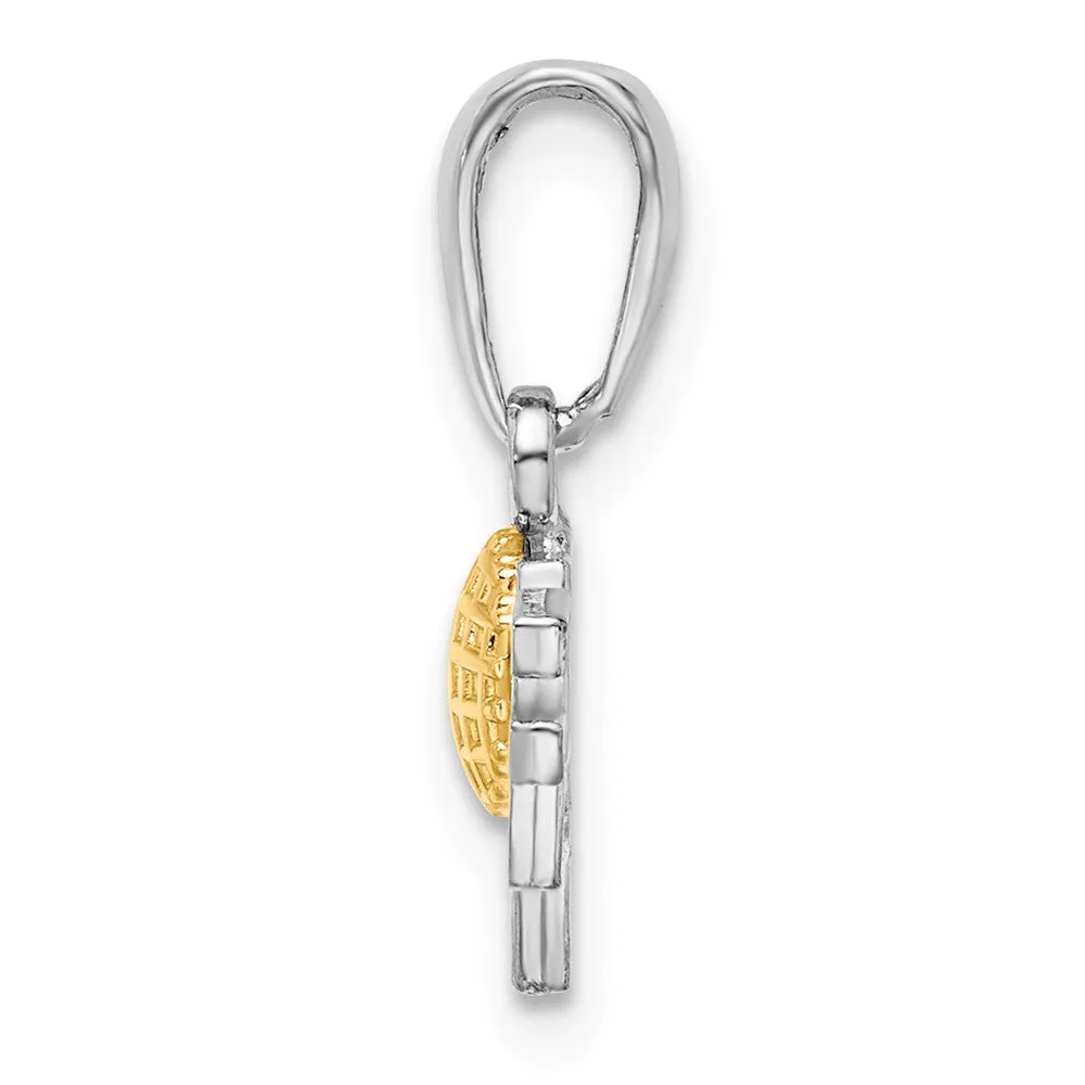 Sterling Silver Polished GOLF Tee w/14k Ball Pendant
