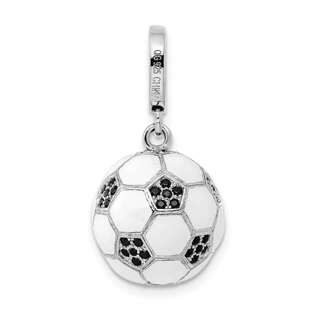 Sterling Silver Rhodium-plated & CZ 3D Soccer Ball Pendant