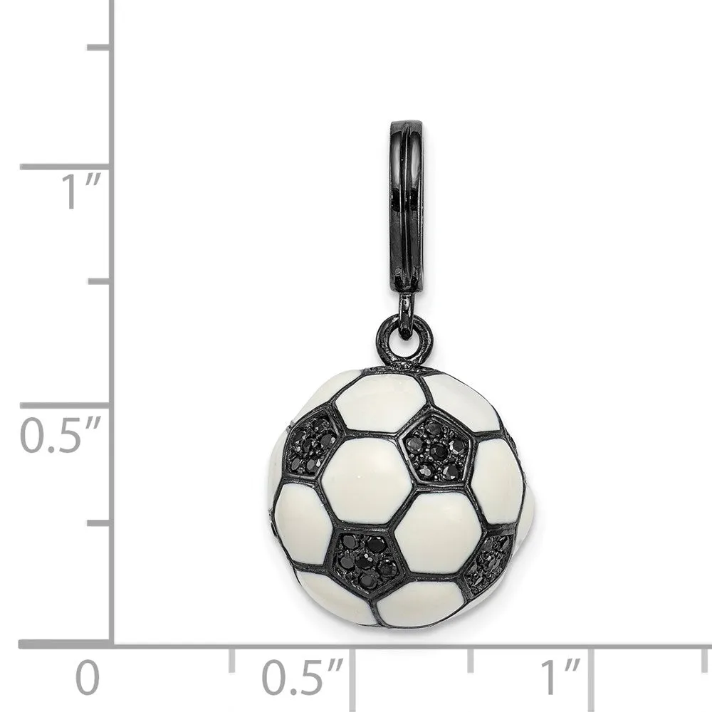 Sterling Silver Rhodium-plated & CZ 3D Soccer Ball Pendant