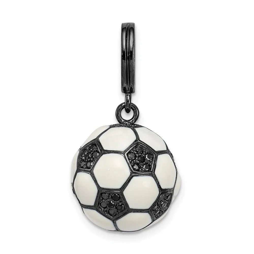 Sterling Silver Rhodium-plated & CZ 3D Soccer Ball Pendant