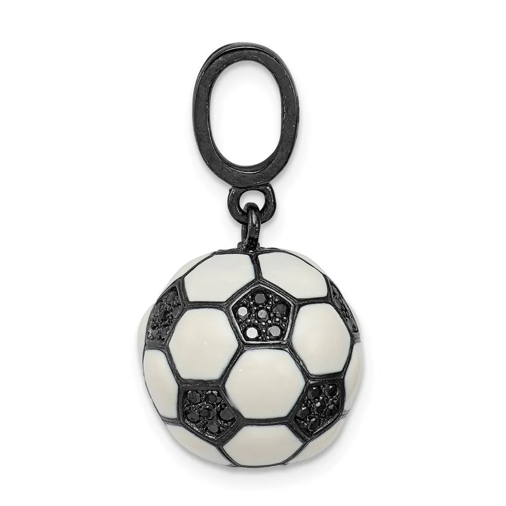 Sterling Silver Rhodium-plated & CZ 3D Soccer Ball Pendant