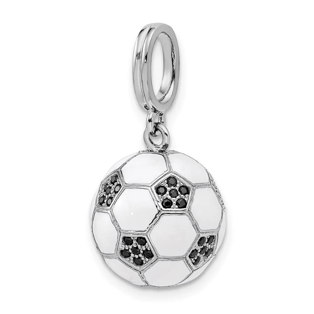 Sterling Silver Rhodium-plated & CZ 3D Soccer Ball Pendant