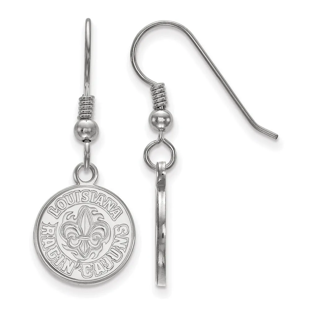 Sterling Silver Rhodium-plated University of Louisiana at Lafayette Small Dangle Wire Earrings