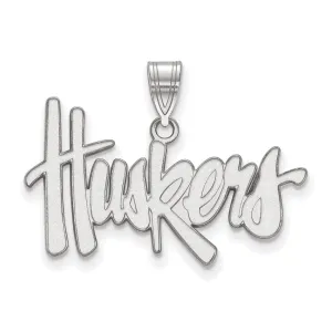 Sterling Silver Rhodium-plated University of Nebraska Huskers Large Pendant