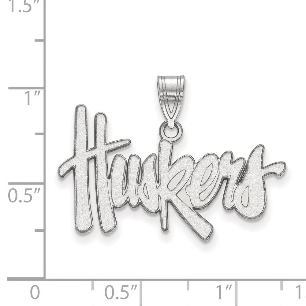 Sterling Silver Rhodium-plated University of Nebraska Huskers Large Pendant