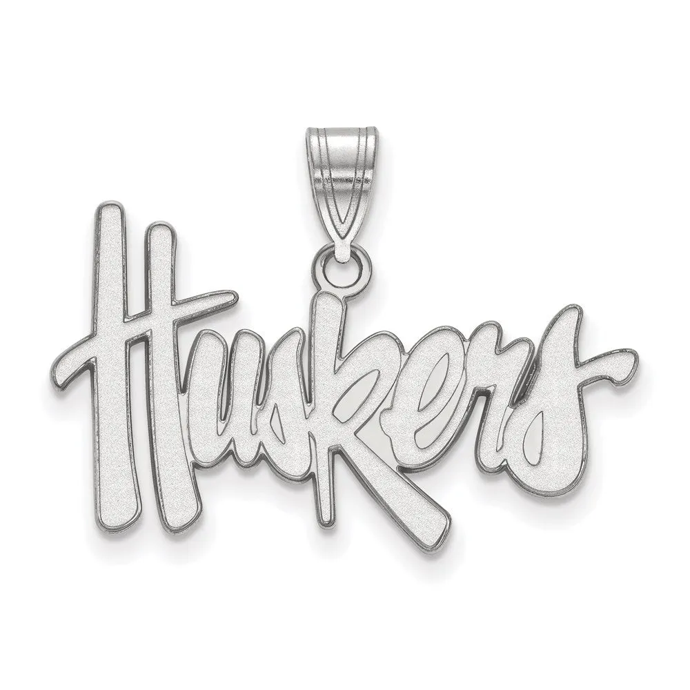 Sterling Silver Rhodium-plated University of Nebraska Huskers Large Pendant