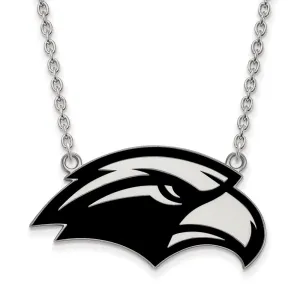 Sterling Silver Rhodium-plated University of Southern Mississippi Eagle Large Enameled Pendant 18 inch Necklace
