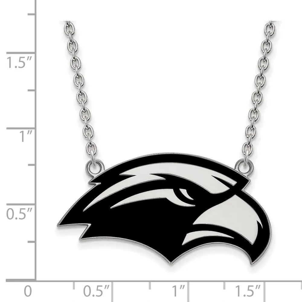 Sterling Silver Rhodium-plated University of Southern Mississippi Eagle Large Enameled Pendant 18 inch Necklace