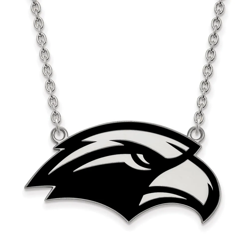 Sterling Silver Rhodium-plated University of Southern Mississippi Eagle Large Enameled Pendant 18 inch Necklace